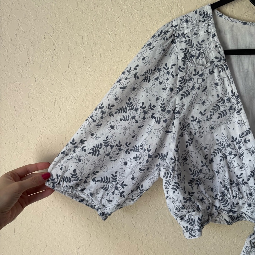 Cleobella | Women's Organic Cotton Floral Cropped 3/4 Sleeve Blouse Size Large - Picture 3 of 9